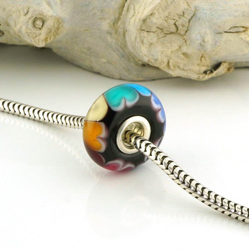Rainbow Hearts Silver Cored Charm Bead (BHB76)