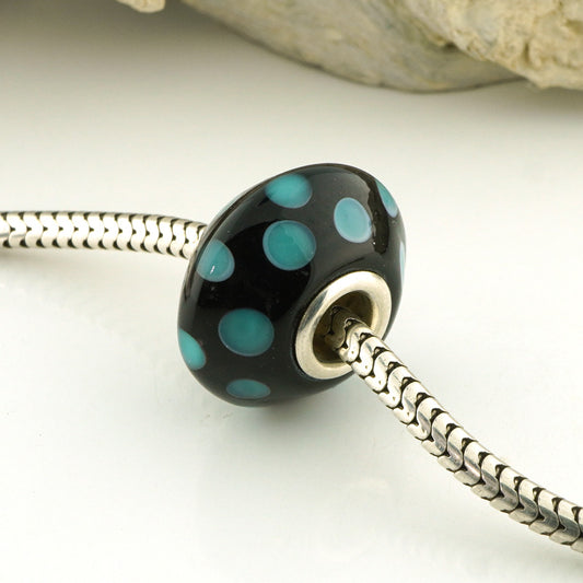 Teal Dots Tapered Silver Cored Charm Bead