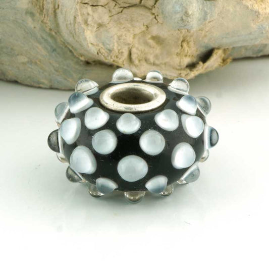 Black & White Dot Silver Cored Charm Bead