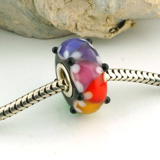 Rainbow Floral Lattice Silver Cored Charm Bead