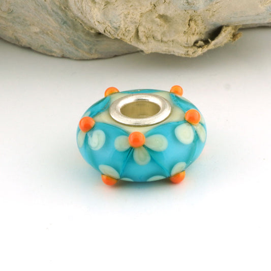 Aqua & Orange Floral Lattice Silver Cored