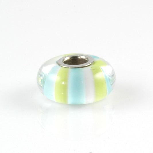Aqua & Lime Striped Silver Cored Charm Bead