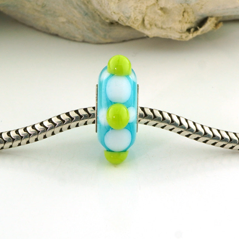 Lime & Aqua Silver Cored Glass Charm Bead