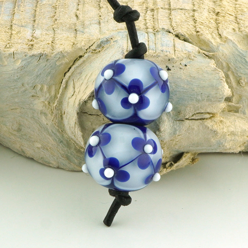 Lapis Blue & White Floral Lattice Earring Pair (S1029)