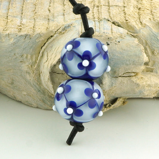 Lapis Blue & White Floral Lattice Earring Pair (S1029)