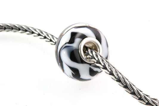 European Charm Big Hole Silver Core Lampwork Glass Bead Zebra