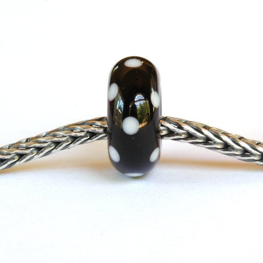 Big Hole European Charm Lampwork Glass Bead Black & White Polka Dots