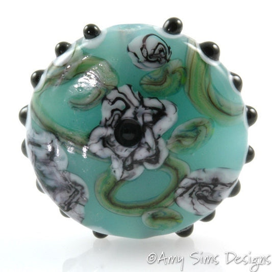 Watercolor Flowers Focal Lampwork Glass Bead