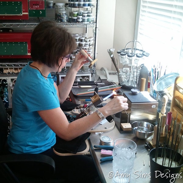 Purple Pink Flower Buds Glass Artisan Lampwork Glass Bead SRA