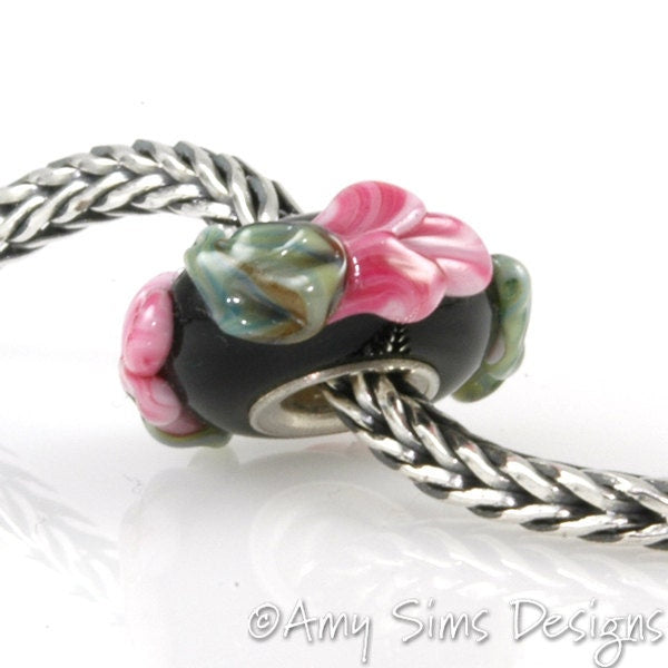 Pink Flower Buds Glass Artisan Lampwork Glass Bead SRA OOAK