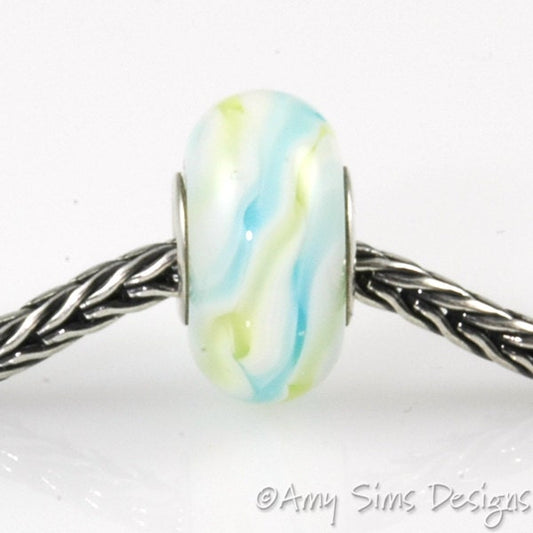 Blue Green Silver Core Large Hole Bead OOAK SRA