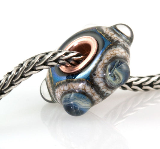 Copper Cored Bumpy Kronos Blue Artisan Lampwork Glass Bead B0941-