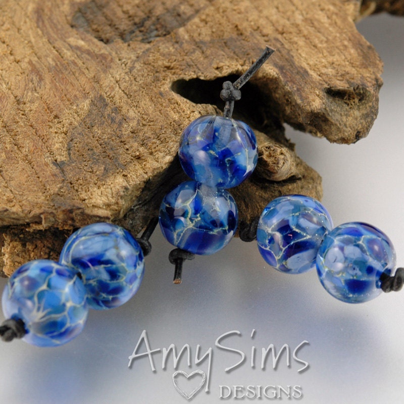 Silvered Blue Round Pair Handmade Lampwork Beads SRA S0123