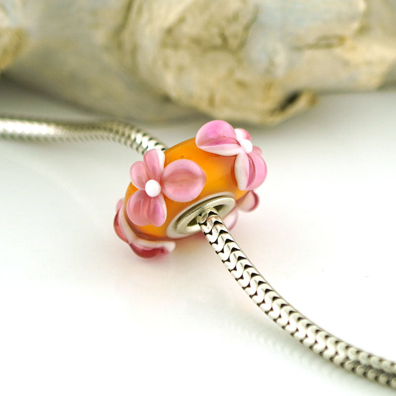 Pink Topaz Raised Flower Silver Cored BHB (BHB74)
