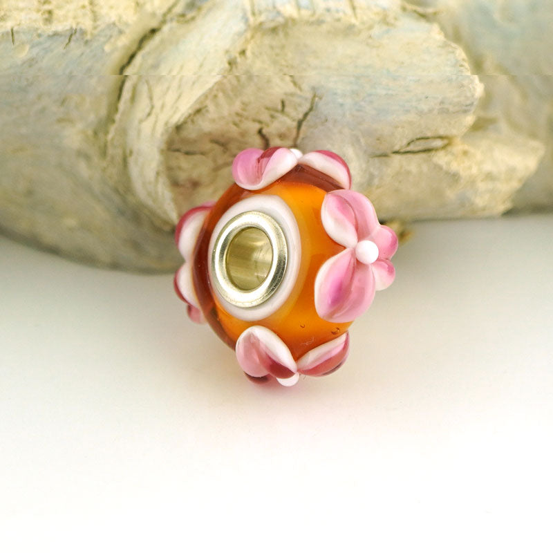 Pink Topaz Raised Flower Silver Cored BHB (BHB74)