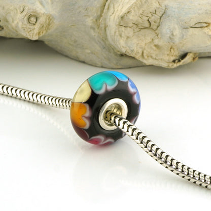 Rainbow Hearts Silver Cored Charm Bead (BHB76)