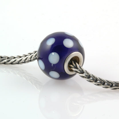 White and Purple Polka Dot Silver Cored Glass Charm Bead