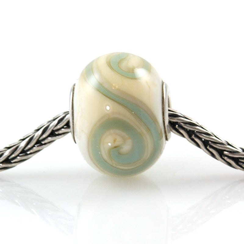 Aqua Swirls on Ivory Silver Cored Glass Charm Bead