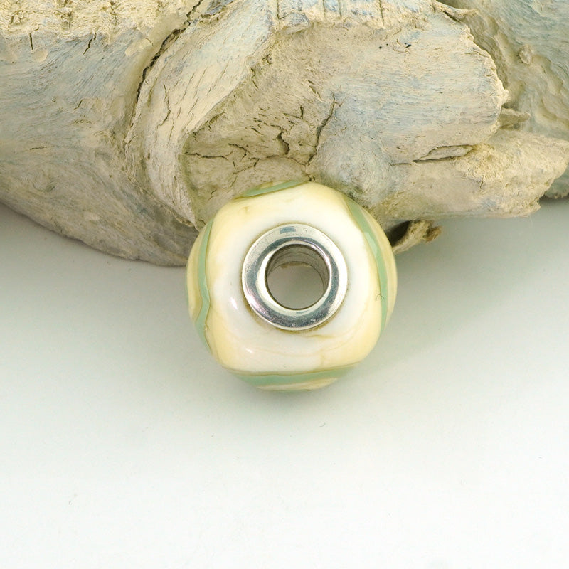 Aqua Swirls on Ivory Silver Cored Glass Charm Bead