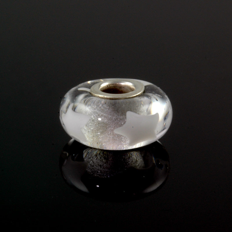 White Stars Silver Cored Glass Charm Bead