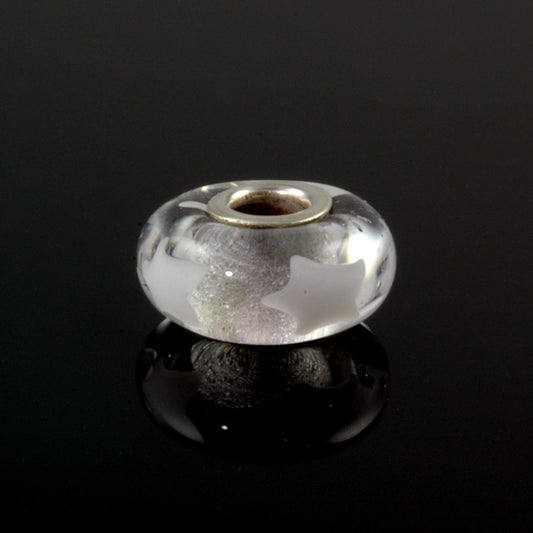 White Stars Silver Cored Glass Charm Bead
