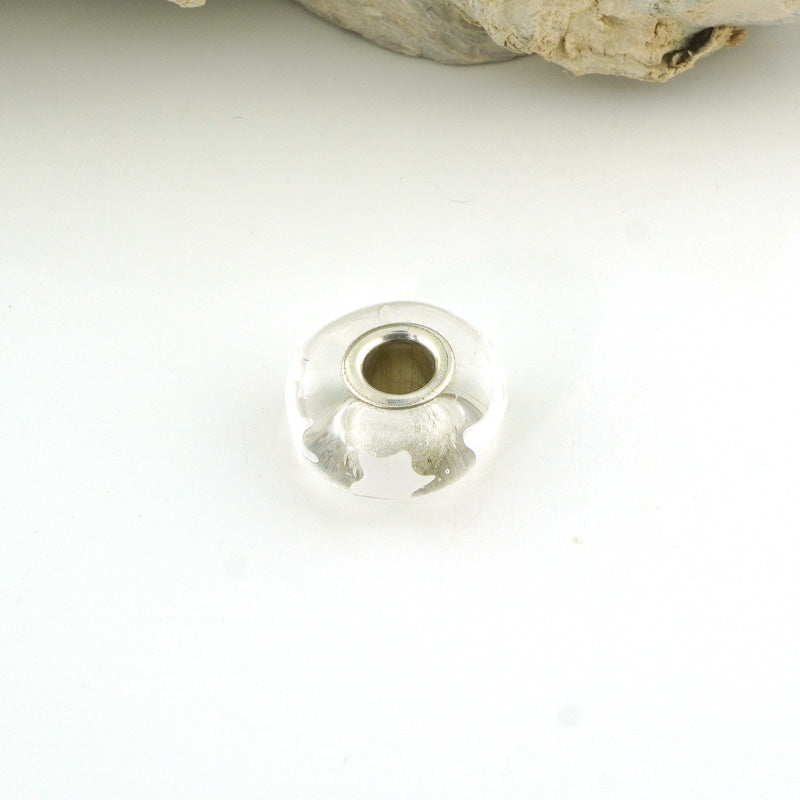 White Stars Silver Cored Glass Charm Bead