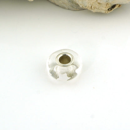 White Stars Silver Cored Glass Charm Bead