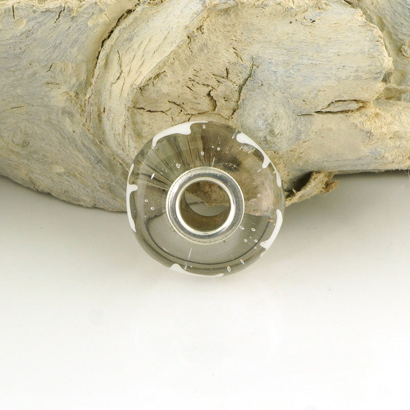 White Stars Silver Cored Glass Charm Bead
