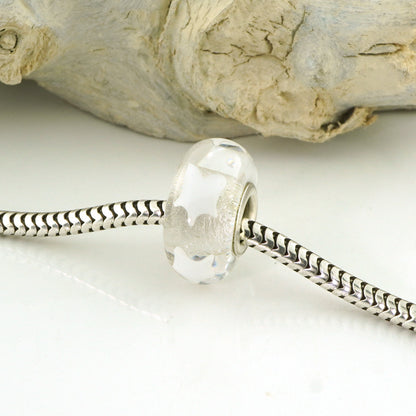 White Stars Silver Cored Glass Charm Bead