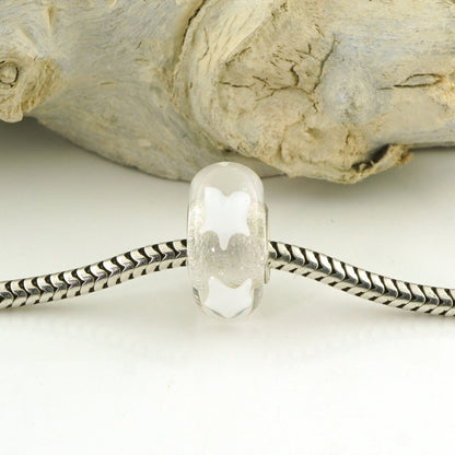 White Stars Silver Cored Glass Charm Bead