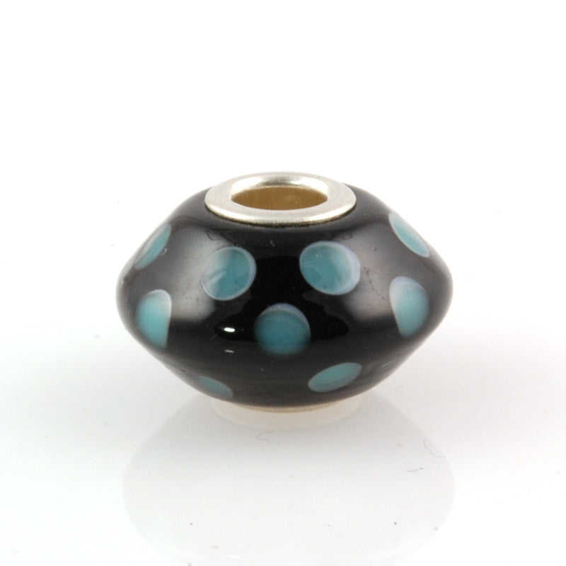 Teal Dots Tapered Silver Cored Charm Bead