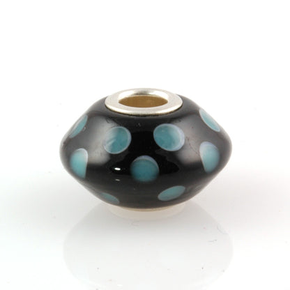 Teal Dots Tapered Silver Cored Charm Bead