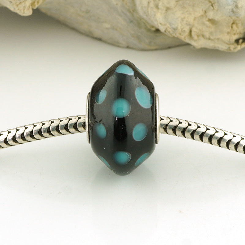 Teal Dots Tapered Silver Cored Charm Bead