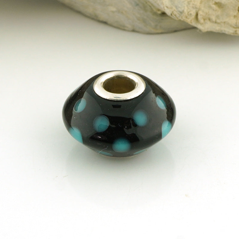 Teal Dots Tapered Silver Cored Charm Bead