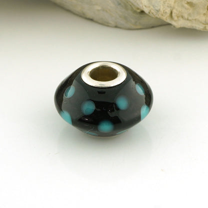 Teal Dots Tapered Silver Cored Charm Bead