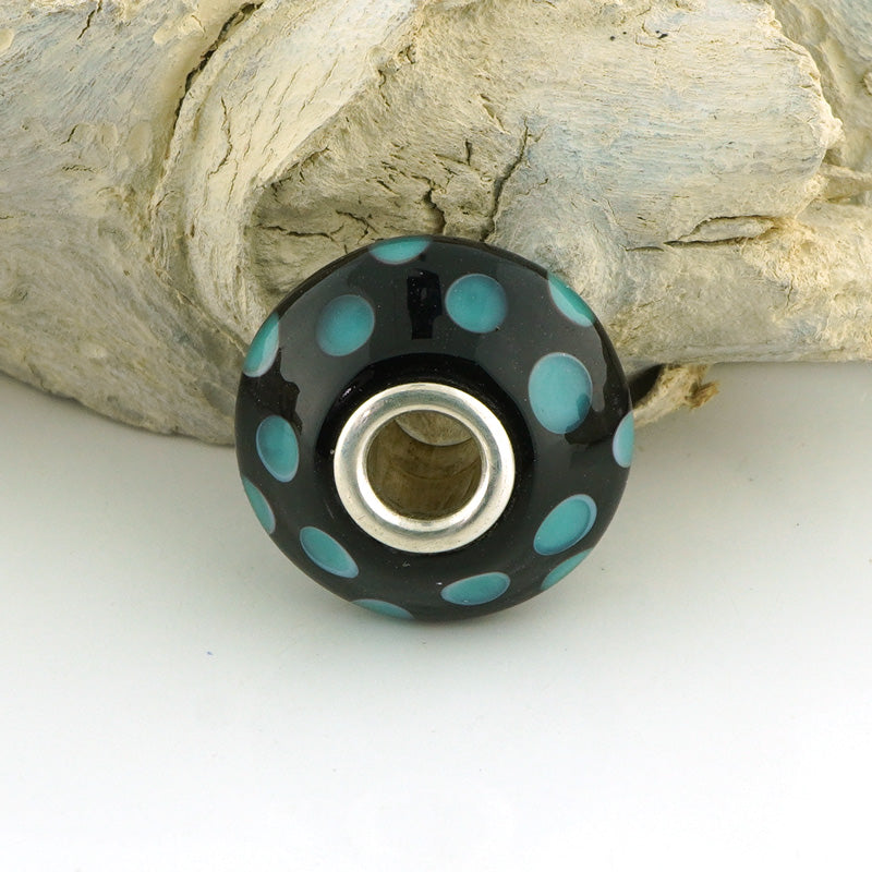 Teal Dots Tapered Silver Cored Charm Bead