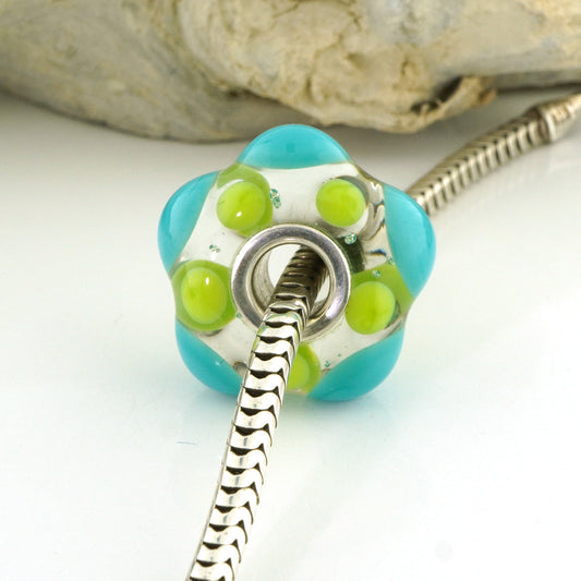Ocean Green Silver Cored Charm Bead