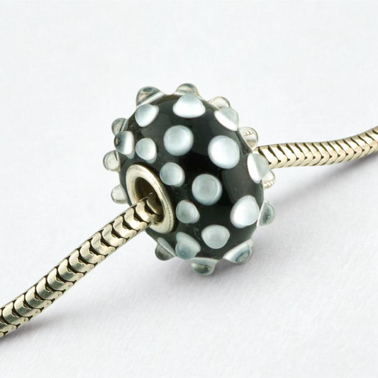Black & White Dot Silver Cored Charm Bead