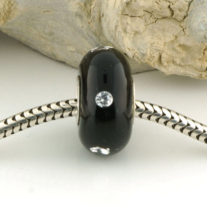 Encased Black Charm Bead with CZs
