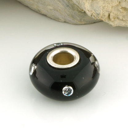 Encased Black Charm Bead with CZs