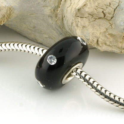 Encased Black Charm Bead with CZs
