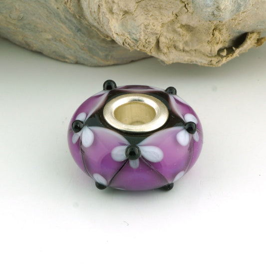 Theia (gold violet) & Black Floral Lattice Silver Cored Charm Bead
