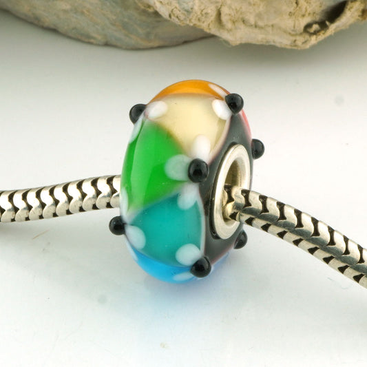 Rainbow Floral Lattice Silver Cored Charm Bead