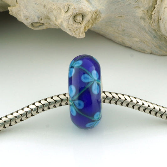 Iris Blue & Turquoise Floral Lattice Silver Cored Charm Bead