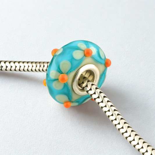 Aqua & Orange Floral Lattice Silver Cored