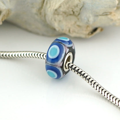 Blue Flower Tea Silver Cored Charm Bead (BHB73)