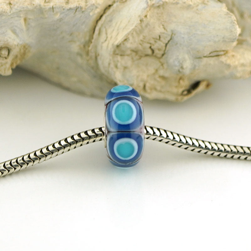 Blue Flower Tea Silver Cored Charm Bead (BHB73)