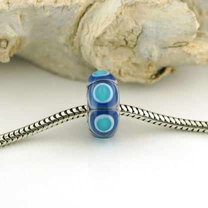 Blue Flower Tea Silver Cored Charm Bead (BHB73)