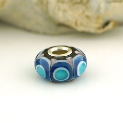 Blue Flower Tea Silver Cored Charm Bead (BHB73)