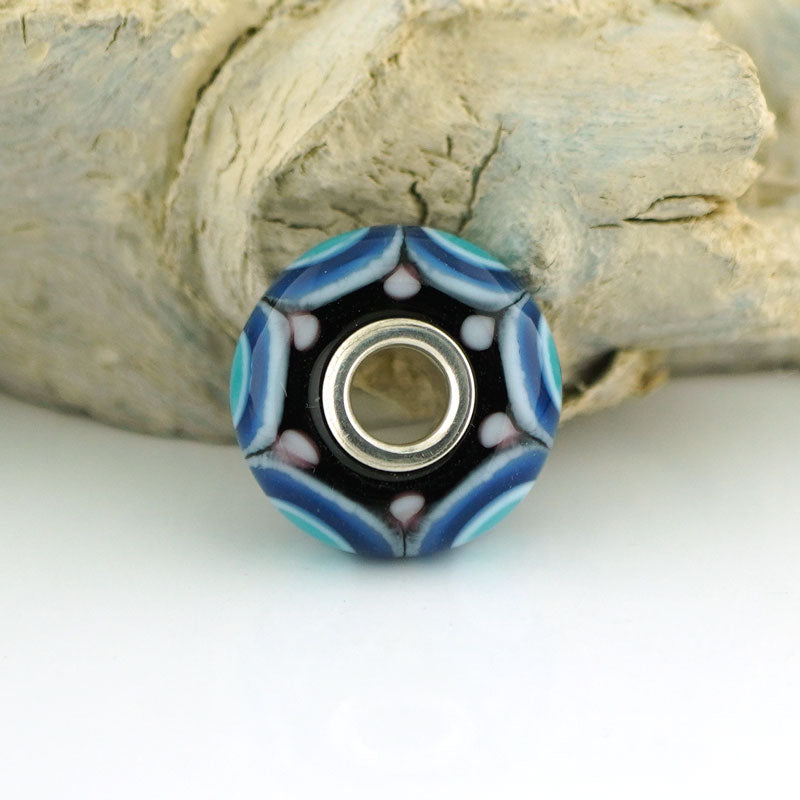 Blue Flower Tea Silver Cored Charm Bead (BHB73)